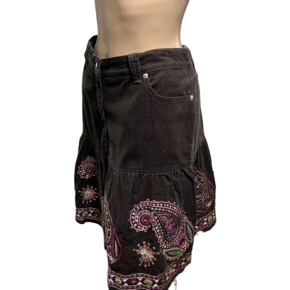 Junction West Brown Pink Embroidered Paisley Skirt Sz 10 Boho Indie Kawaii Fairy - Picture 5 of 13